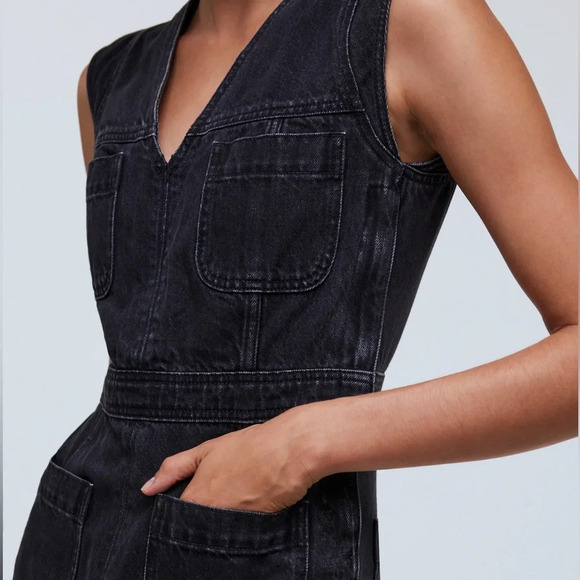 Madewell Black Denim Cap-Sleeve Mini Dress in Tarrybrook Wash Size 2 - Picture 5 of 6
